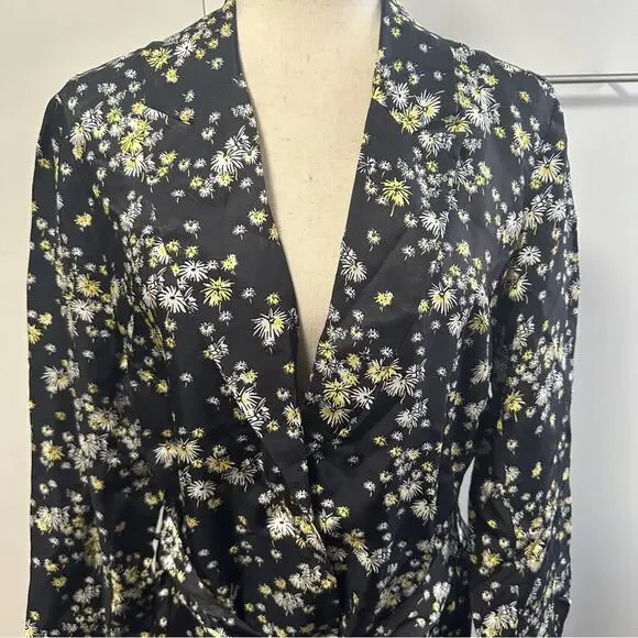 Scotch & Soda Size L Suit Jacket Blazer Belted Garden Girl Belted Black Yellow - Picture 16 of 16